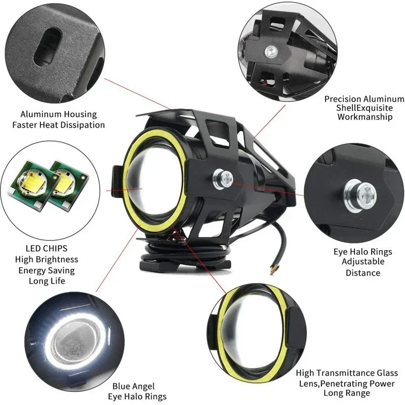 U7 LED Auxiliary Bright Motorc - Universal Motorcycle Led Headlight Projector review and price